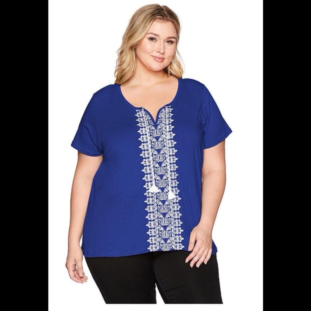 Caribbean Joe NEW blue white top sz 2X